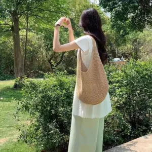 Fashion Women's Hollow Woven Shoulder Bags Large Capacity Knitting Underarm Bag Solid Crochet Tote Handbag Summer Mesh Beach Bag 1