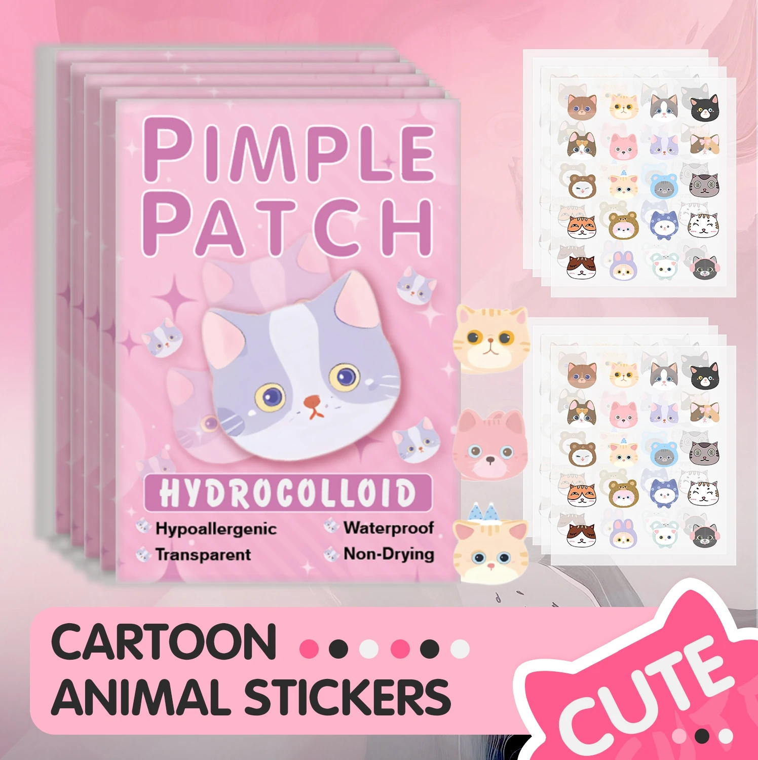 600pieces of cartoon cat acne patches, facial acne patches, concealer acne patches, and pimples patches. Ultra-thin and breathab 3