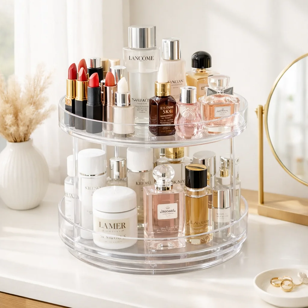 360 ° Rotating Makeup and Art Supplies Organizer - Easy to clean surface, space saving design suitable for cosmetics, seasonings 5