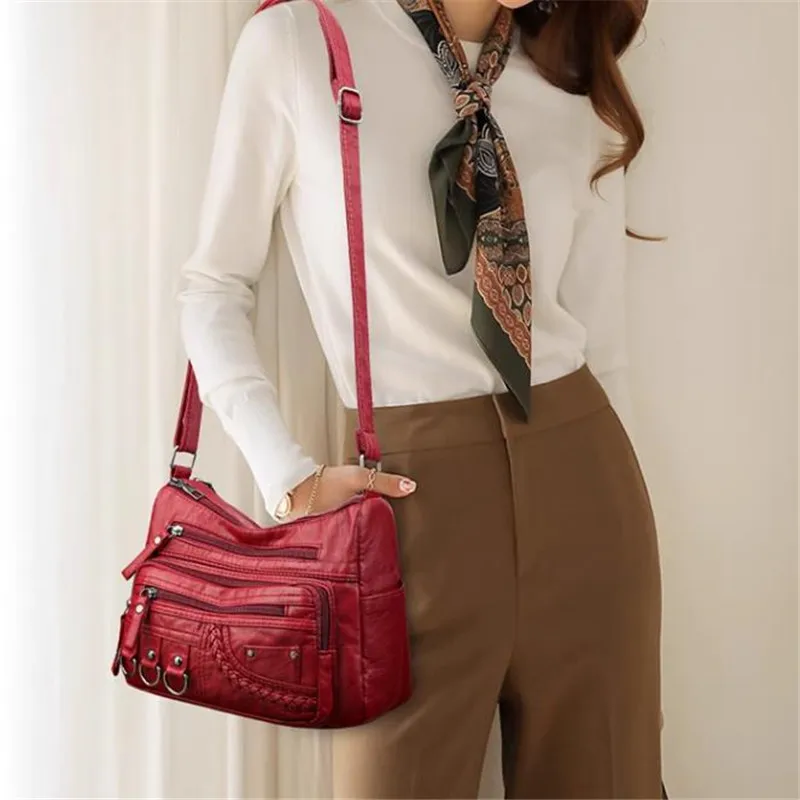 Vintage PU Crossbody Bag, Retro Multi Layer Shoulder Bag, Women's Fashion Handbag & Purse, Female Work Travel Messenger Bag 6