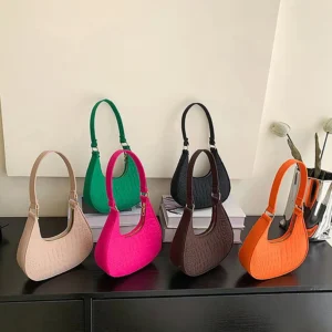 Candy Color Advanced Design Texture Armpit Handbags Felt Shoulder Bags For Women Women's Subaxillary Bag Purses Crescent Bag 1
