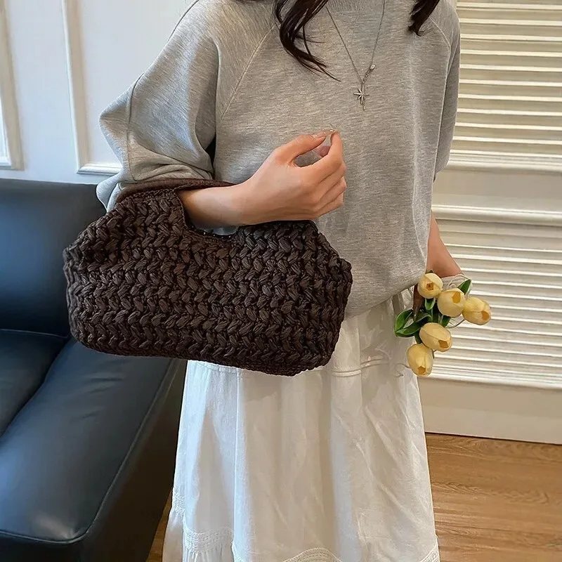 New Summer Beach Bags for Women Clutch Bag Luxury Designer Straw Bags Tote Handbag Fashion Woven Rattan Bags Female Travel Purse 3