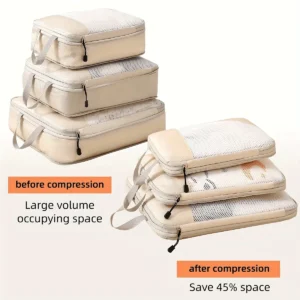 3-piece travel compression packing cube, travel bag luggage organizer travel essentials carry-on luggage compression cube 1