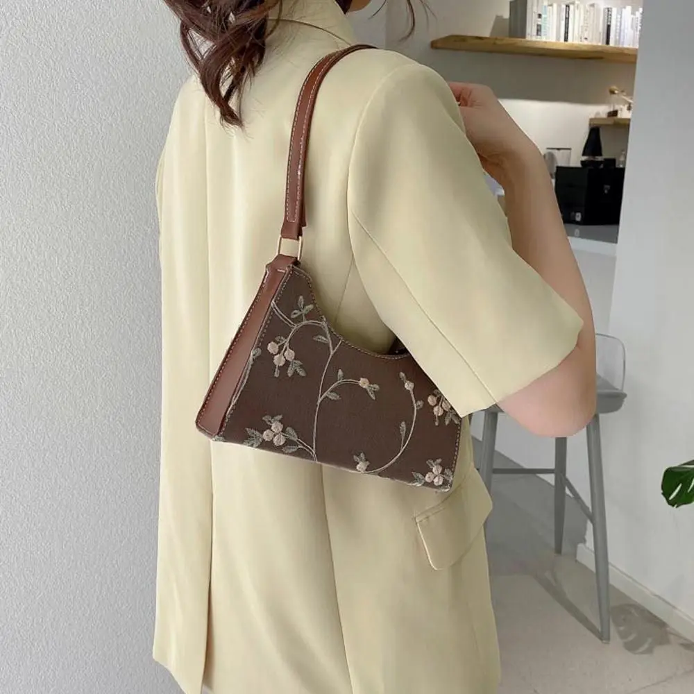All-match Elegant Flower PU Leather For Girls Embroidery Korean Handbag Shoulder Bags Women Underarm Bag Mini Messenger Bags 6