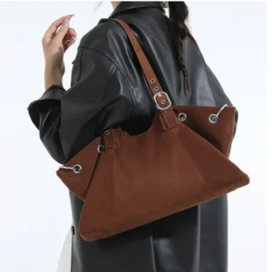 Designer Suede Belt Buckle Crossbody Shoulder Bag,Koreanunderarm Tote Bag,Women Sling Bag,Commuter Solid Color East-West Handbag 1
