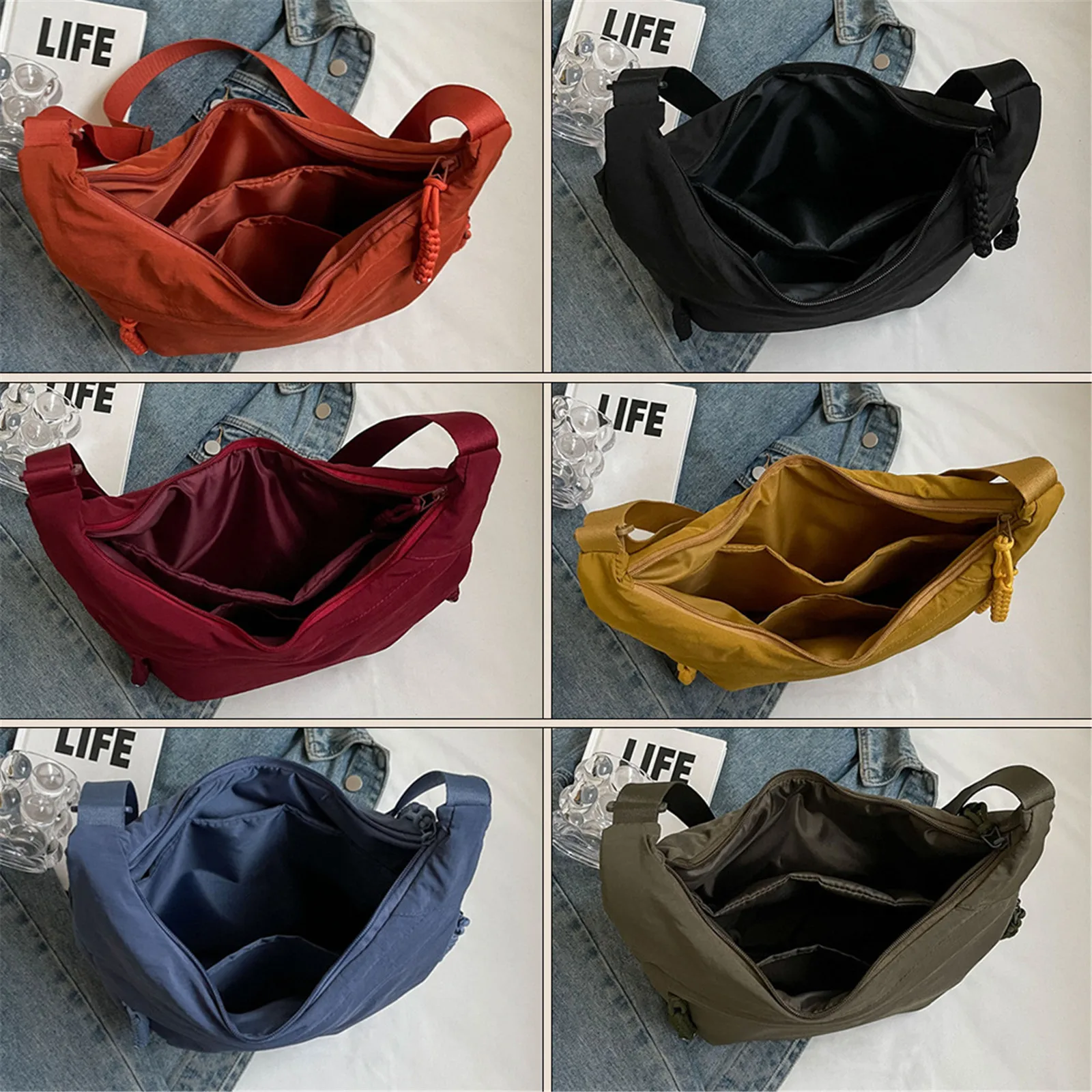 Crescent Bag For Women Men Nylon Crossbody Bags Multi-Pocket Shoulder Crossbody Bag Lightweight Nylon Dumpling Bag Trend Satchel 6