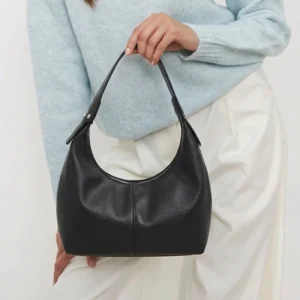 Minimalist Crescent Shoulder Bag For Women, PU Leather Underarm Purse, Solid Color Hobo Bag With Zipper, Versatile Daily Handbag 1