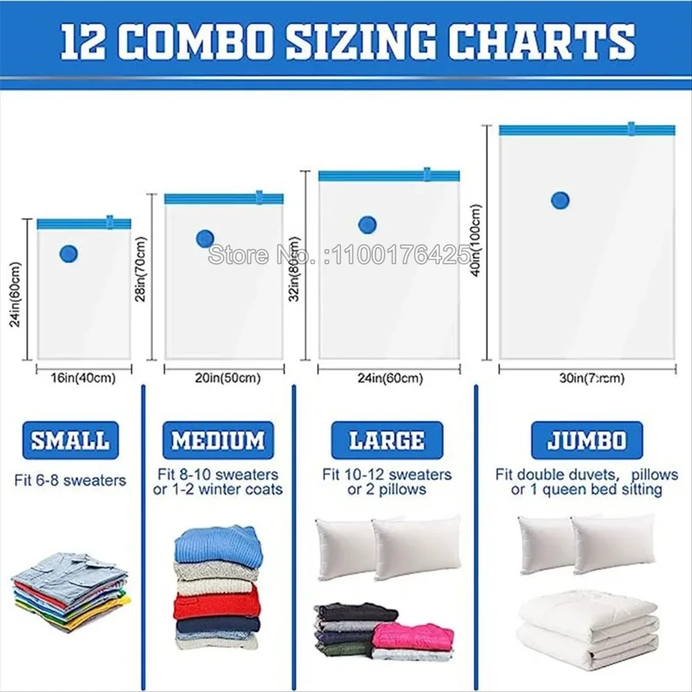 Vacuum Bags for Storing Clothes Organizer Compression Packing Cubes Travel Vacuum Sealer Bags With Hand Pump for Blanket Clothes 6