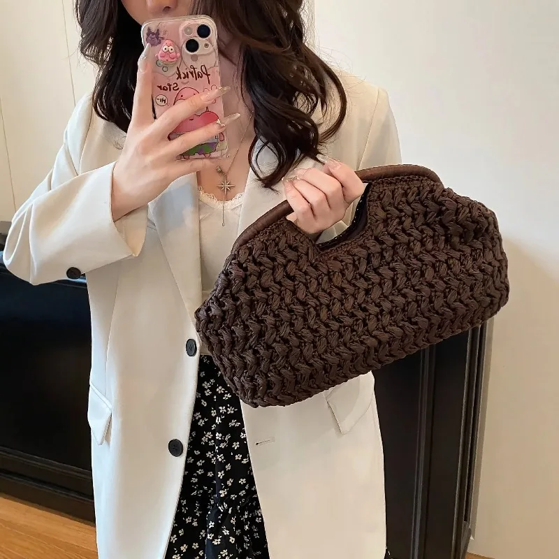 New Summer Beach Bags for Women Clutch Bag Luxury Designer Straw Bags Tote Handbag Fashion Woven Rattan Bags Female Travel Purse 4