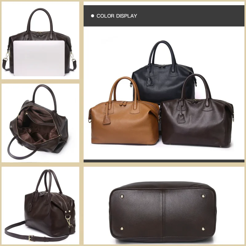 Travel Duffle Bag Genuine Leather Single Shoulder Tote Bag Large Weekend Messenger Bag 6