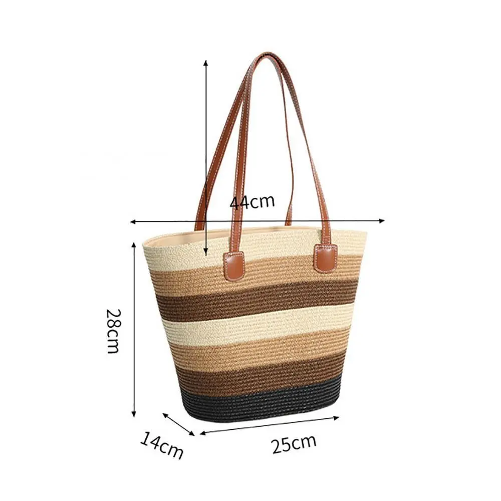 Fashion Straw Tote Bag Stripe Large Capacity Woven Shoulder Bag Square Zipper Woven Hat Vacation Top-Handle Bags 4