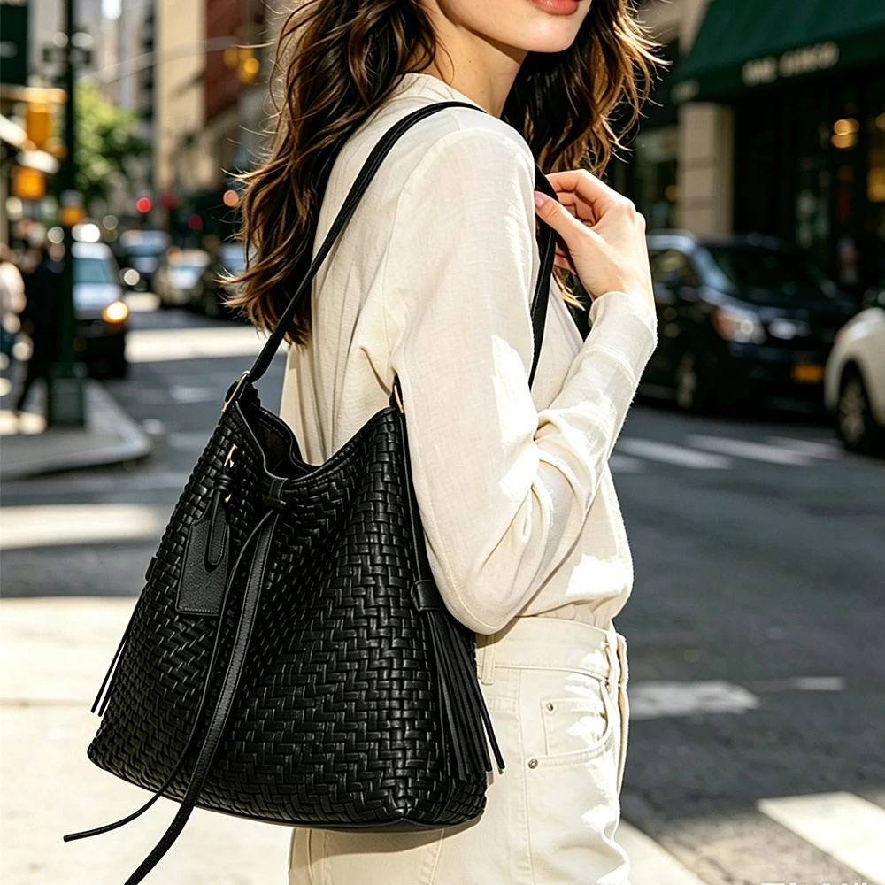 Woven Tote Bag for Women Handbag Shoulder Bag Fashion Woven Hobo Bags Vegan Leather Underarm Handbags Crossbody Large Travel Bag 2