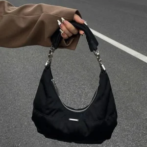 Women Retro Underarm Bag Armpit Small Shoulder Bag Soft Hobos Y2k Female Black Purse Fashion Girls Crescent Handbag 2025 New 1