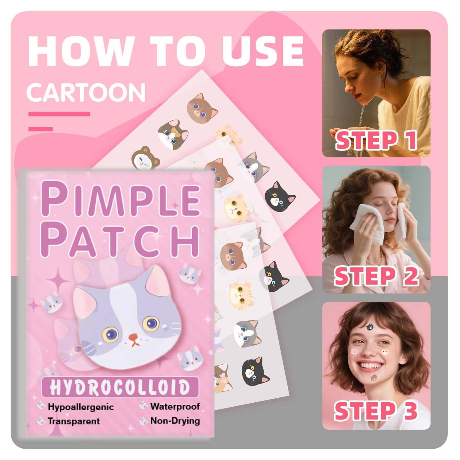 600pieces of cartoon cat acne patches, facial acne patches, concealer acne patches, and pimples patches. Ultra-thin and breathab 5