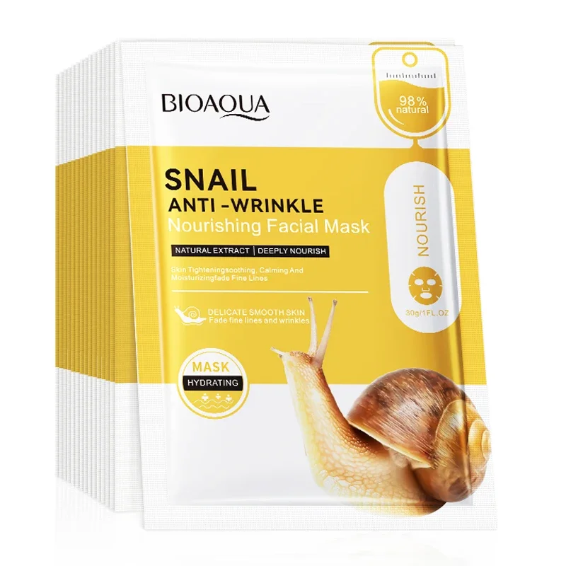 10pcs BIOAQUA Snail Face Mask Moisturizing Brightening Anti-aging Anti Wrinkle skincare Facial Masks Face Sheet Mask Skin Care 6