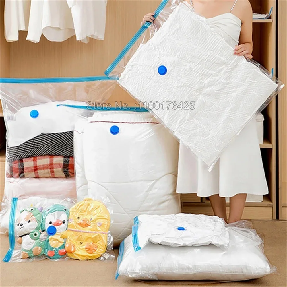 Vacuum Bags for Storing Clothes Organizer Compression Packing Cubes Travel Vacuum Sealer Bags With Hand Pump for Blanket Clothes 2