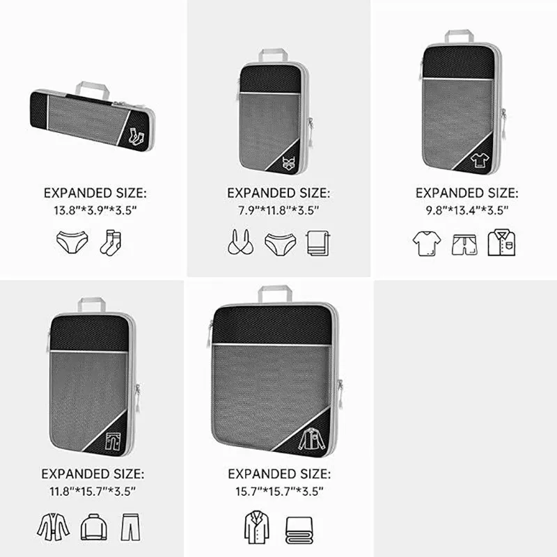 5PCS Travel Compressed Packing Cubes Storage Organizer Set With Shoe Bag Mesh Visual Luggage Portable Lightweight Suitcase Bag 3