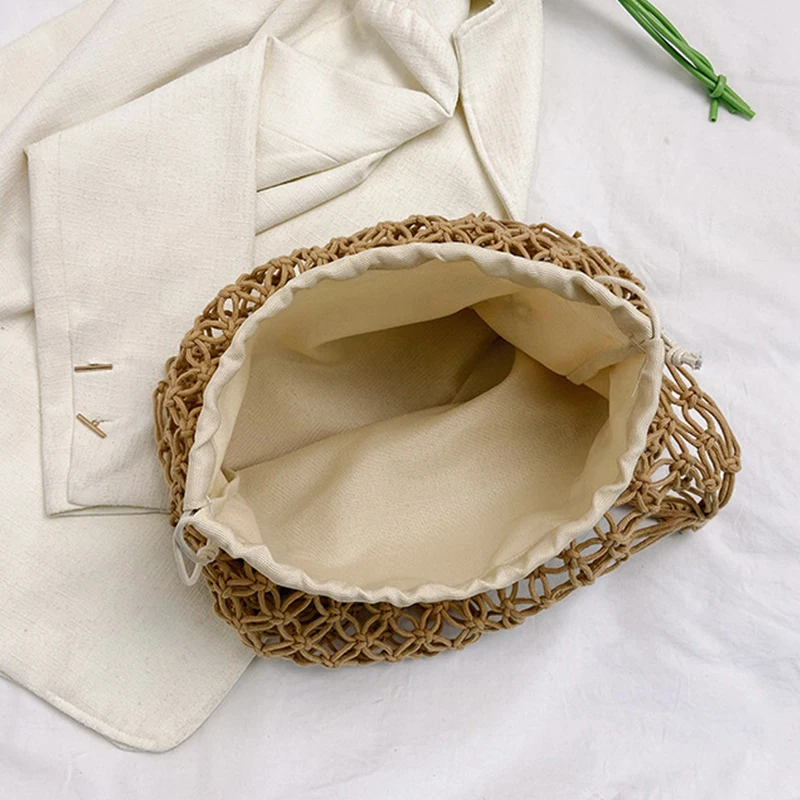 Summer Woven Bag for Women Handbags Handmade Knitted Beach Boho Shoulder Bag Large Tote Bag Hollow Out Shopping Bag 6
