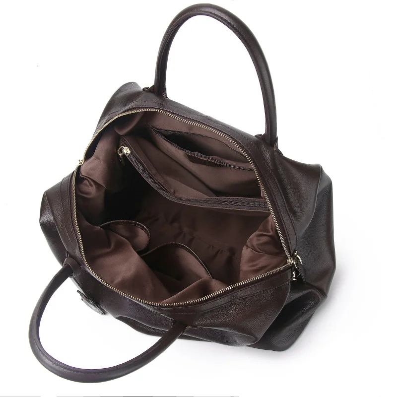 Travel Duffle Bag Genuine Leather Single Shoulder Tote Bag Large Weekend Messenger Bag 5