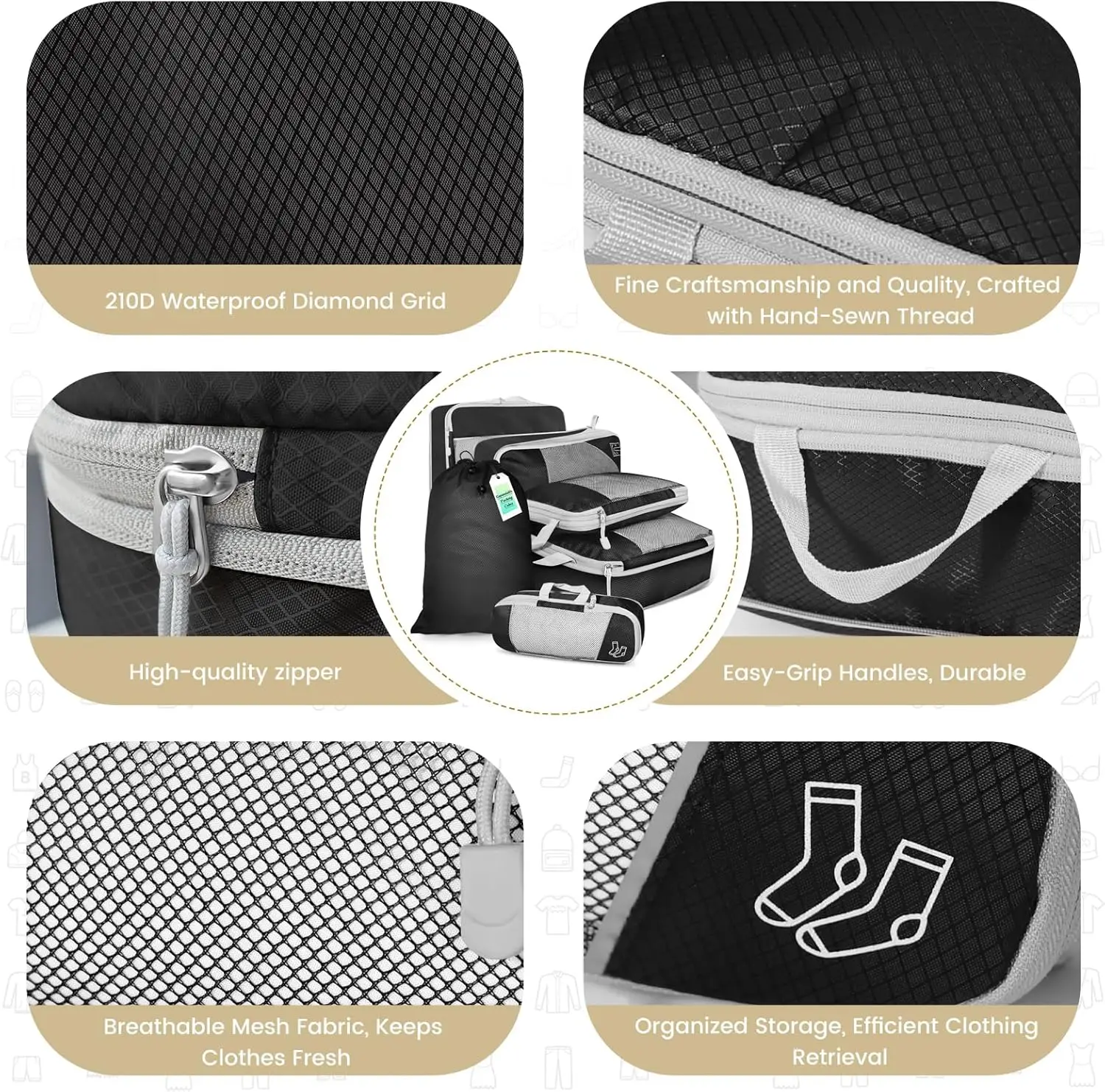 6PCS Travel Compressed Packing Cubes Storage Organizer Set With Shoe Bag Mesh Visual Luggage Portable Lightweight Suitcase Bag 2