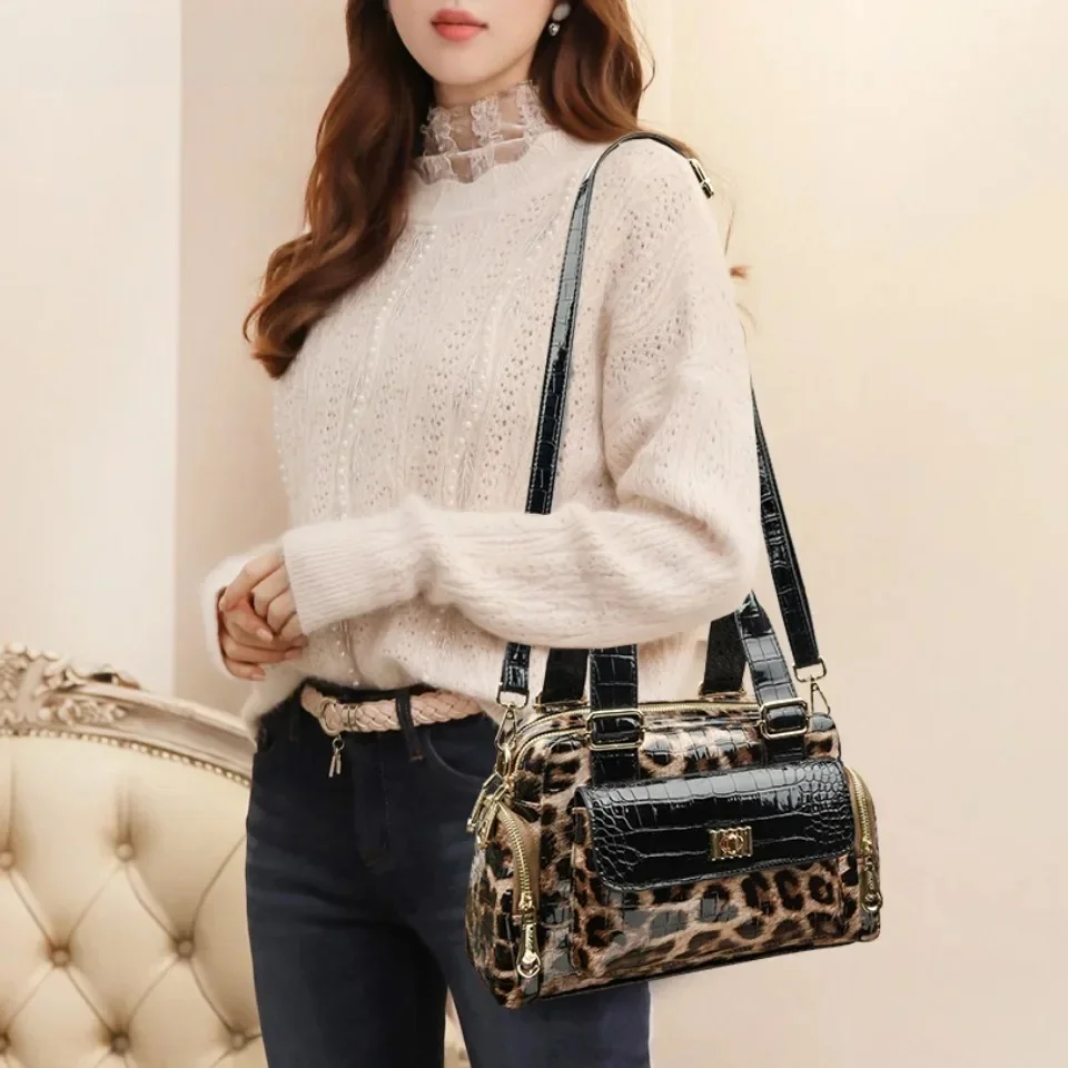 VANDERWAH Fashion Leopard Print Luxury Boston Bag Women Designer High Quality Faux Leather Shoulder Crossbody Bolso 2