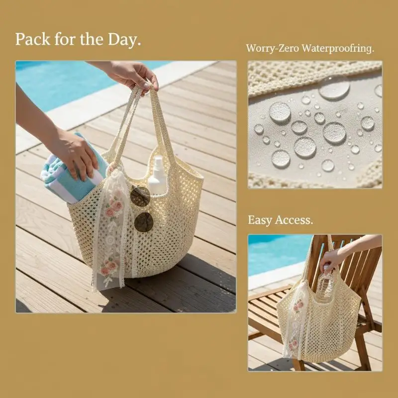Woven Large Capacity Women's Shoulder Bag Handmade Perfect for Beach Adventures and Daily Essentials 4