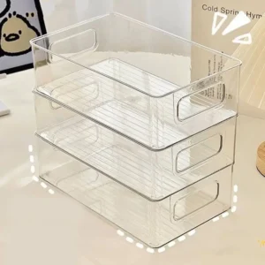 Drawer Organizer Bin Clear Stackable Fruit Food Jars Book Cosmetic Jewelry Storage Box Transparent Fridge Storage Bin Containers 1