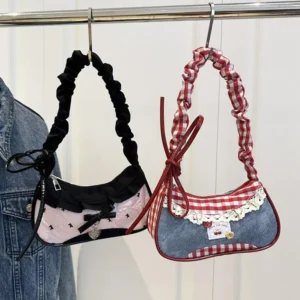 Fashion Pink Mini Handbags Women Harajuku Plaid Contrast Color Shoulder Bag Crescent Bag For Women Girls Underarm Bags 1