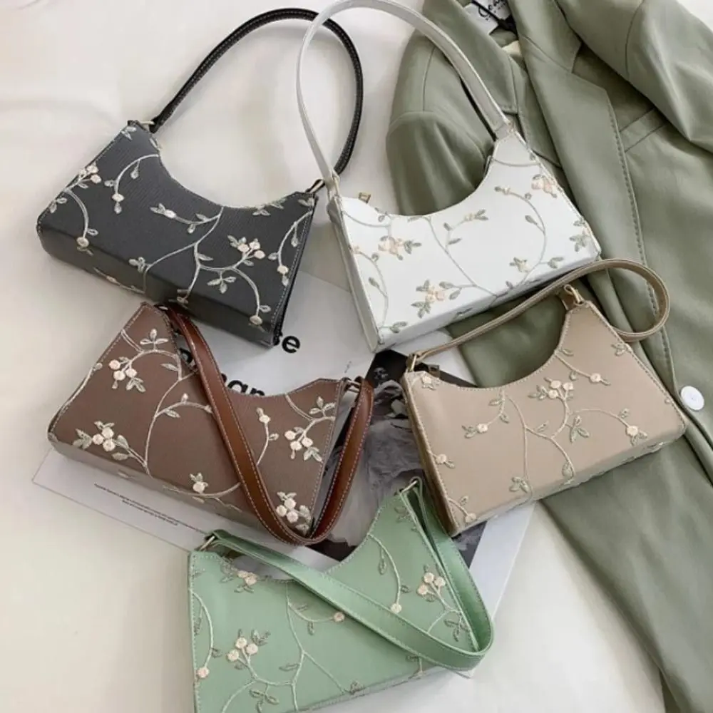 All-match Elegant Flower PU Leather For Girls Embroidery Korean Handbag Shoulder Bags Women Underarm Bag Mini Messenger Bags 5