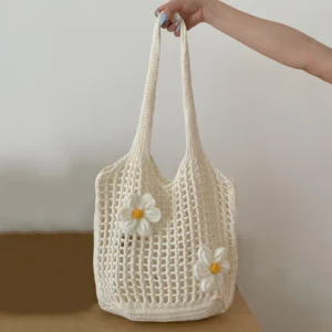 Women Knitted Shoulder Bag Fashion Tote Handbag Large Capacity Summer Beach Bag Lightweight Casual Top Handle Bag Chic Hobo Bag 1