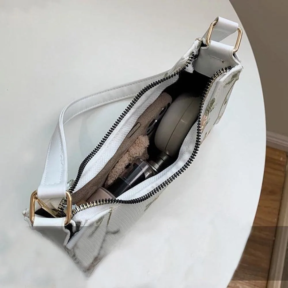 All-match Elegant Flower PU Leather For Girls Embroidery Korean Handbag Shoulder Bags Women Underarm Bag Mini Messenger Bags 4