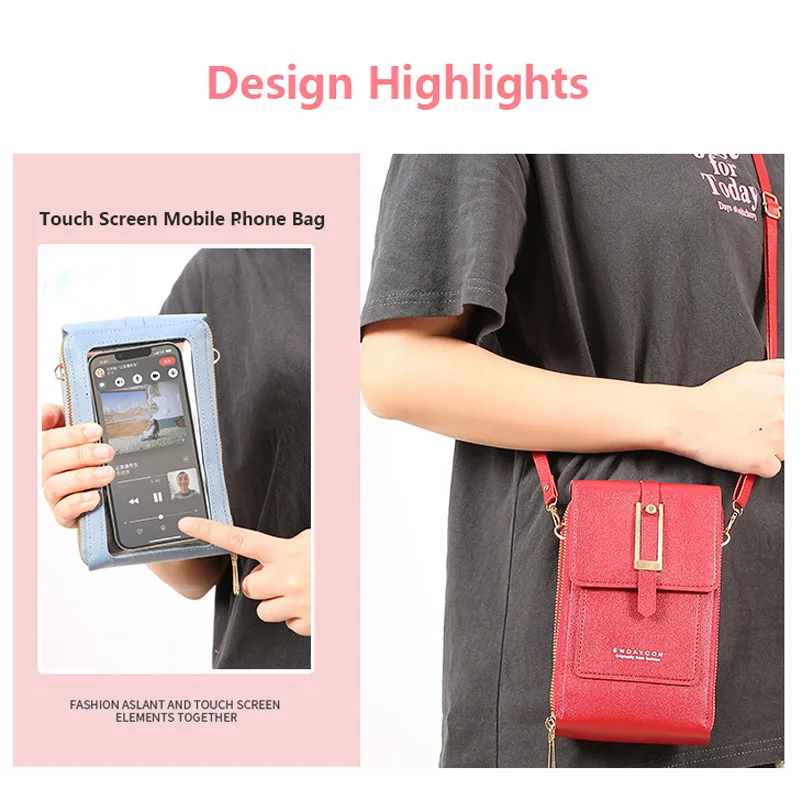 Touch Screen Cell Phone Women Bags Soft Leather Wallets Hand Purses Crossbody Bags for Women Small Handbag Cheap Women's Bags 3