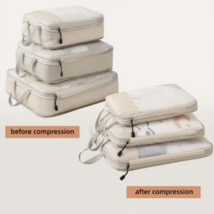 Set of 3 Compressible Packing Travel Storage Bags Cubes Waterproof Suitcase Nylon Portable with Handbag Luggage Organizer 1