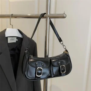 Vintage Buckle Decor Women Tote Shoulder Bags Classic Retro PU Leather Crescent Bag Daily Commuter Purse for Shopp Dating Party 1
