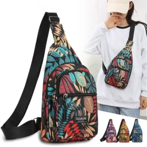 Outdoor Travel Hiking Cycling Chest Bag for Women Colorful Floral Leaves Print Sling Backpack, Fashion Multi Pockets Crossbody B 1