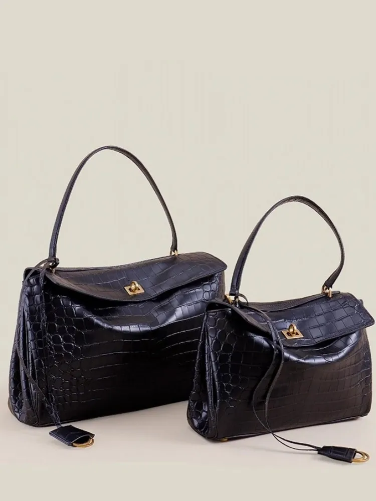 Office Ladies Elegant Black Single Shoulder Bag Cowskin Genuine Leathe Tote Handbag Hasp Designer Fashion Women Messenger Bag 2