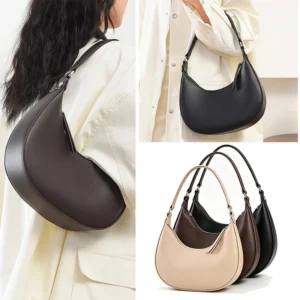 Trendy Crescent Bag For Women, PU Leather Underarm Purse, Roomy Hobo Handbag With Zipper For Everyday Use Solid Color 1