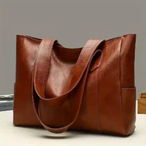 Vintage Large Capacity Tote Bag, Retro Vegan Shoulder Bag, Women's Casual Handbag For Commute 1