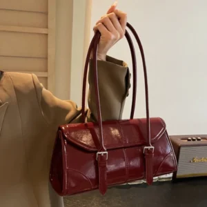 High End Burgundy Oil Wax Leather Underarm Bag Elegant Women's Magnetic Buckle Shoulder Bag Commuter Versatile Ladies Tote Bags 1