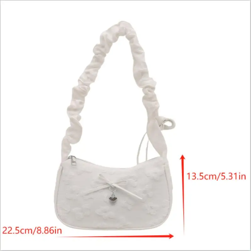 Bow Floral Print Pleated Crescent Bag Women Sweet Shoulder Crossbody Bag Fashion Commuter Handbag 6