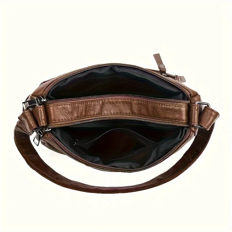 Vintage PU Crossbody Bag, Retro Multi Layer Shoulder Bag, Women's Fashion Handbag & Purse, Female Work Travel Messenger Bag 4