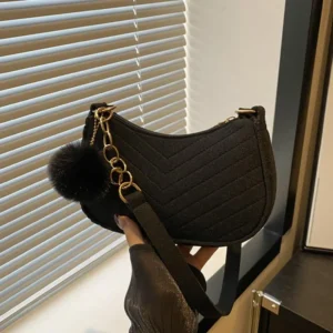 Winter Felt Bag Pom Pom Solid Color Underarm Shoulder Bag Small Square Purse Fashion Crossbody Bag Casual Cute Gift For Woman 1