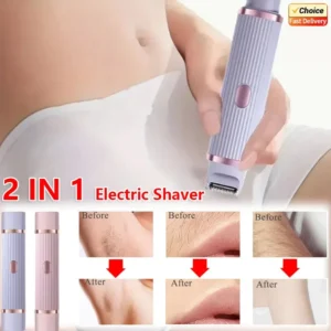 Waterproof 2in1 Electric Shaver for Women Bikini Hair Trimmer Wet Dry Use Dual Head Detachable Cordless Rechargeable 1
