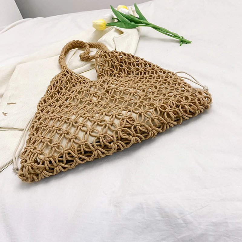 Summer Woven Bag for Women Handbags Handmade Knitted Beach Boho Shoulder Bag Large Tote Bag Hollow Out Shopping Bag 5