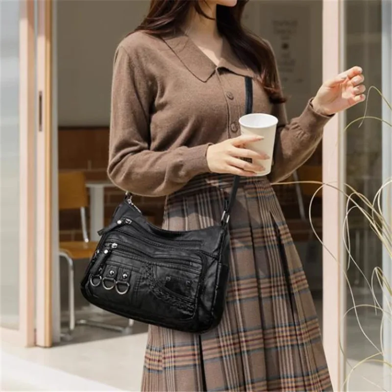 Vintage PU Crossbody Bag, Retro Multi Layer Shoulder Bag, Women's Fashion Handbag & Purse, Female Work Travel Messenger Bag 5