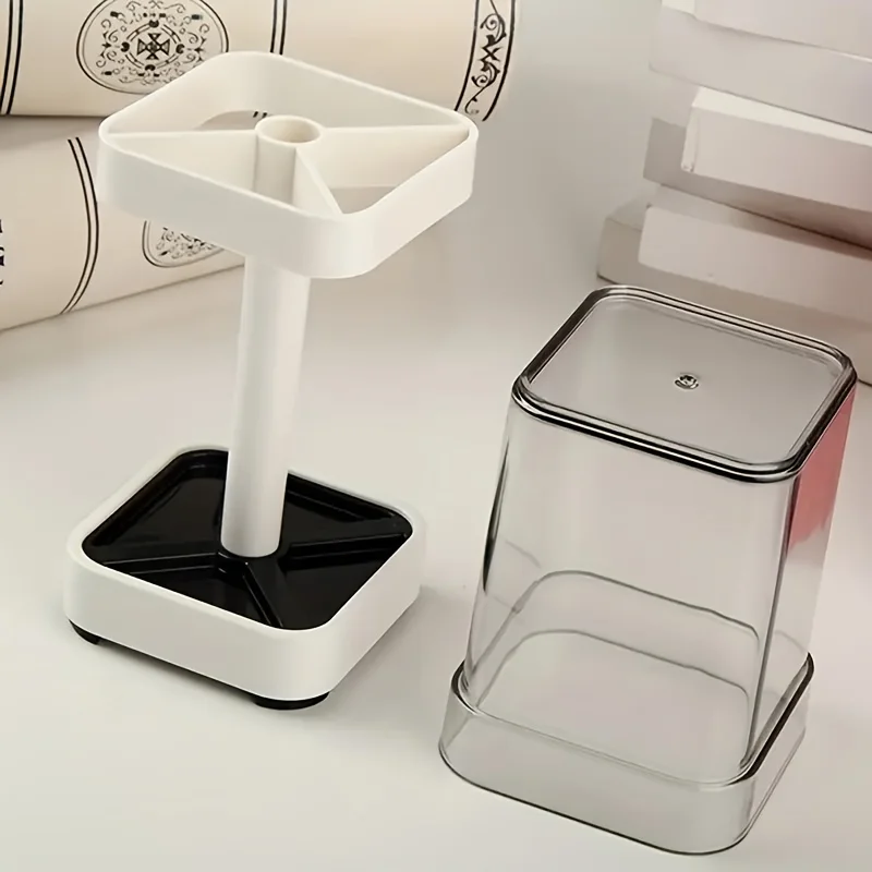 1 Toothbrush Holder with Mouthwash Cup, Couple Toothbrush Organizer Storage Box, Minimalist Bathroom Mug Set, Dust Drainage 4
