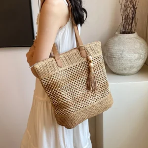 Summer Straw Bags for Women High Quality Rattan Shoulder Bag Travel Handmade Woven Beach Handbags Female Large Capacity Totes 1
