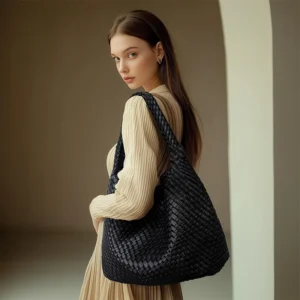 Woven Tote Bag for Women Large Woven Handbag Soft Leather Shoulder Bag Work Shopper Summer Beach Travel Tote Bag with Purse 1