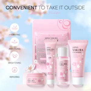 LAIKOU Sakura Skin Care Sets Facial Cleanser Face Cream Serum Toner Moisturizing Brightening Anti Wrinkles Skin Care Kit 1