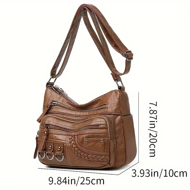 Vintage PU Crossbody Bag, Retro Multi Layer Shoulder Bag, Women's Fashion Handbag & Purse, Female Work Travel Messenger Bag 3